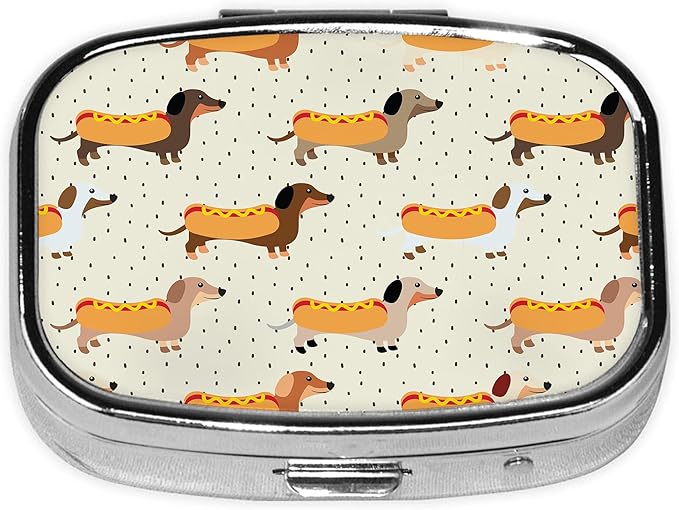 Pill Box-2 Compartment Small Pill Case Square Organizer Case with Mirror Portable Metal Medicine Box Travel Container for Pocket & Purse Women Men(Cute Dog)