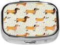 Pill Box-2 Compartment Small Pill Case Square Organizer Case with Mirror Portable Metal Medicine Box Travel Container for Pocket & Purse Women Men(Cute Dog)