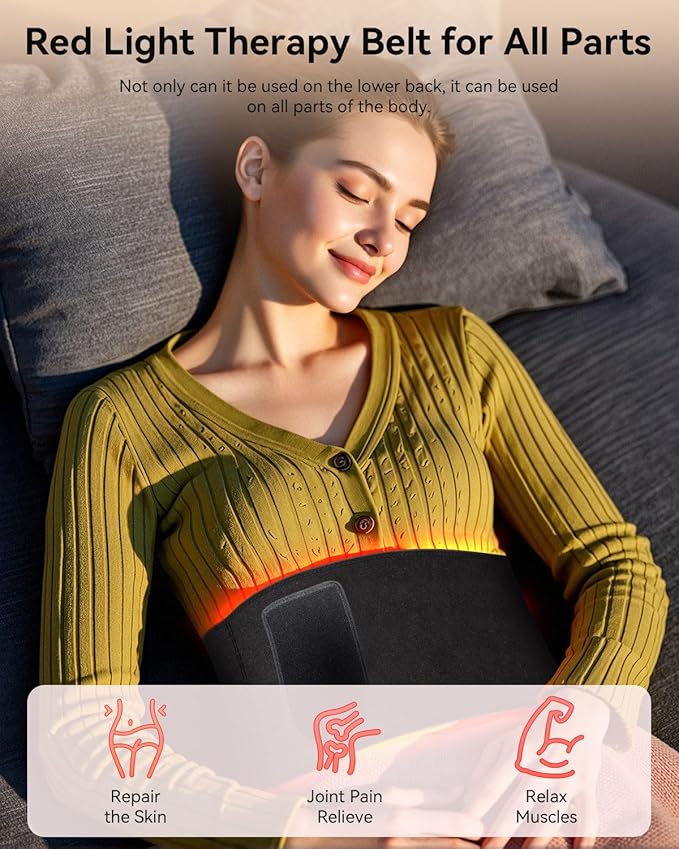 2025 Red Light Therapy Belt, 3 Wavelengths, 5 Levels of Power Adjustment, 3 Red Light Therapy Modes, New Upgraded Skin-Friendly TPU Material, 51.18"x7.08" for Pain Relief and Relaxation
