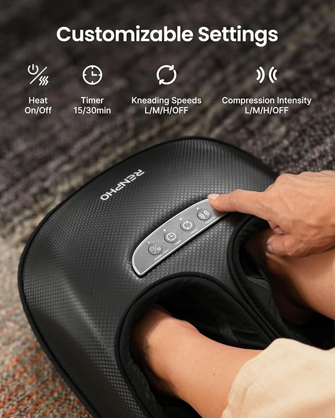 RENPHO Full Foot Massager with Heat [2026 New Upgraded], 3 Levels Air Compression & Deep Kneading, Shiatsu Foot Massage for Plantar Fasciitis & Neuropathy, Birthday Gifts for Women Men Size up to 13