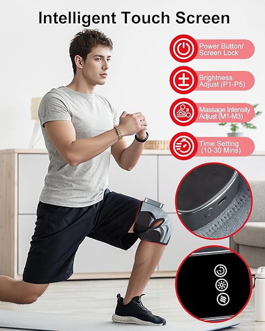 Red Light Therapy Knee Brace, 3D Knee Massager with 5 Brightness and 3 Vibration for Pain Relief, 660nm&850nm Near Infrared Light Therapy Brace, Gifts for Woman Man Elder, Rechargeable Knee Wrap