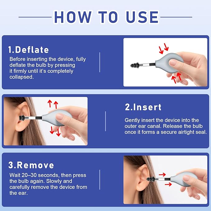 Ear Pressure Relief Suction Device, Tinnitus Relief for Ringing Ears, Portable & Effective Ear Pressure Reliever Device, Ideal for Flying, Reduces Tension with 3 Sizes of Earbuds