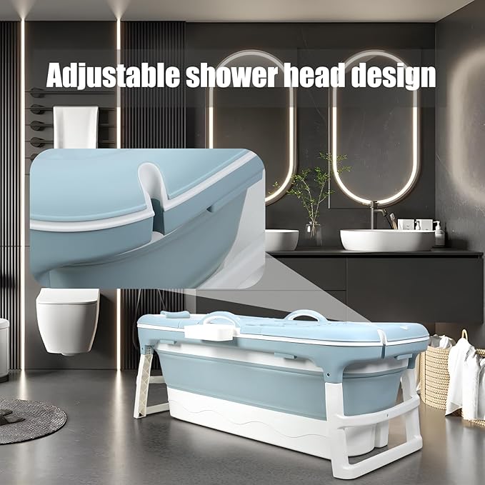 46''/50''Portable Bathtub for Adult,Foldable Bathtub with Lid,Soaking Tub with Storage Basket,Large Thicken Tub for Ice Bath,Hot Bath,Home Sauna, Sweat Steaming, Spa Barrel, Shower (1.2m)