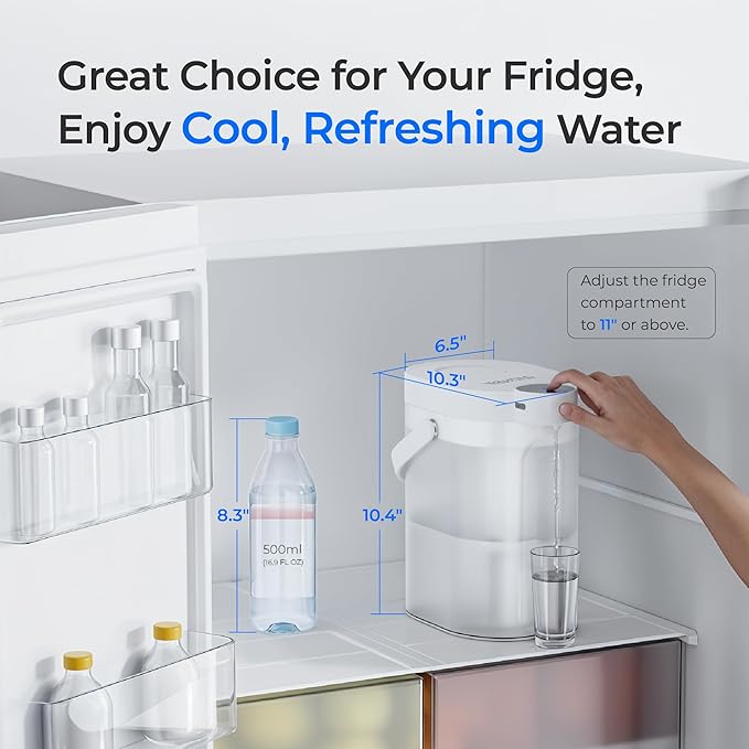 Waterdrop FreshTaste Instant Water Filter Pitcher with 4 Filters, Rechargeable Powerful Dispenser, Reduce Chlorine, Lead, Copper, Purify, Soften Water, 17-Cup, White, Does not Lower TDS