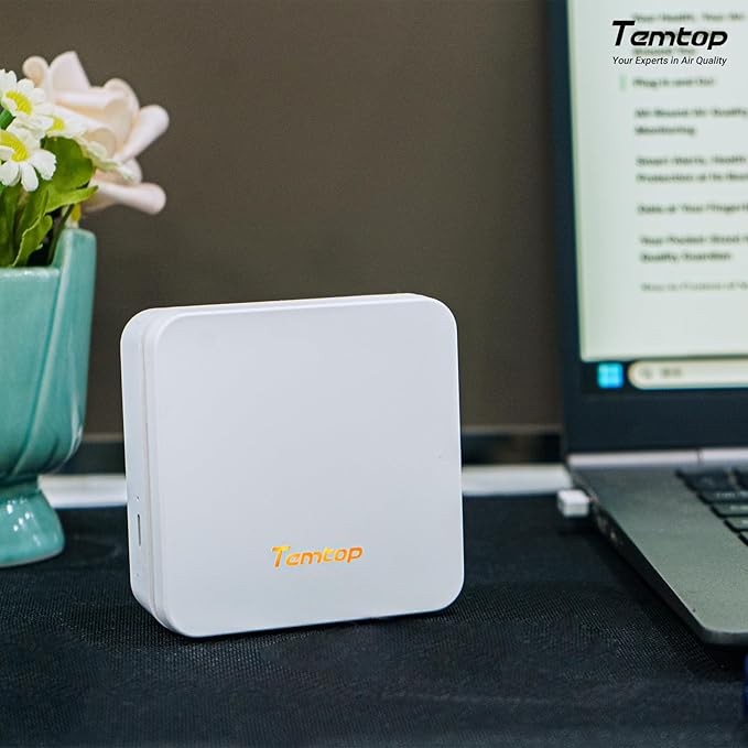 Temtop P1 Air Quality Monitor, PM2.5/PM10/Temperature/Humidity Sensor with Bluetooth App, AQI Tracking & Portable Design for Home, Office, Car, and Travel Use