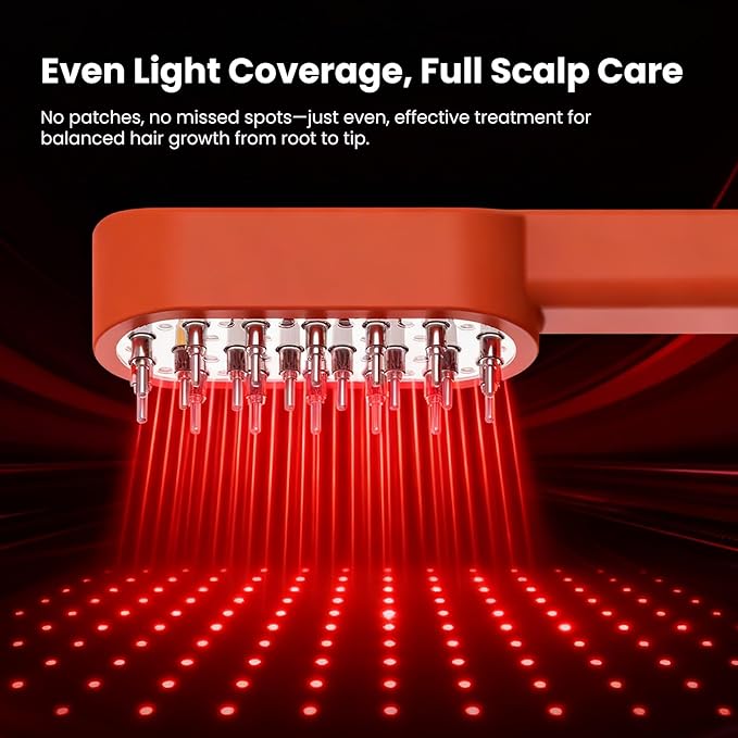 Red Light Therapy Scalp Comb with Laser & Infrared Light, 5 Modes Vibration Scalp Massager with Timer Display, Red Light Hair Brush, Promote Hair Growth in Women and Men