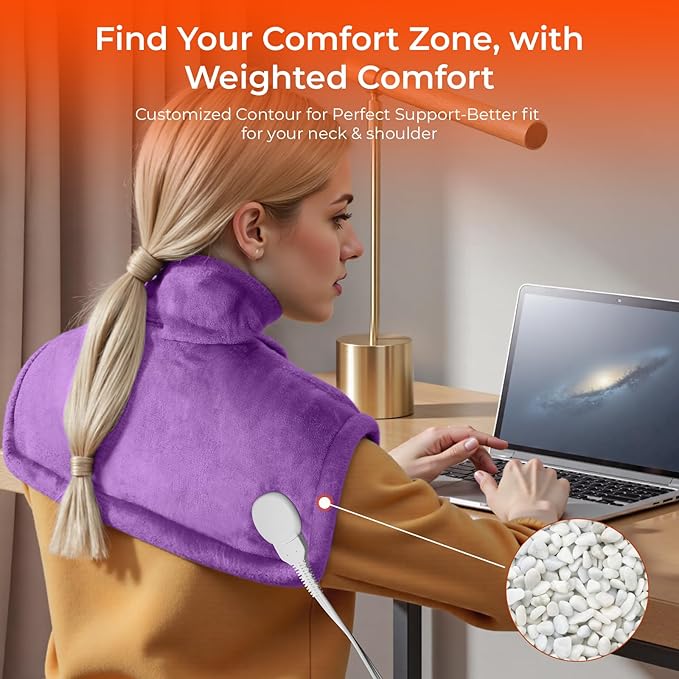 VAAGHANM Heating Pad: Electric Heat Pad for Neck & Shoulders & Back - Weighted Instant Heating Pads-6 Heat Options & 6 Auto Timer Mode -Purple