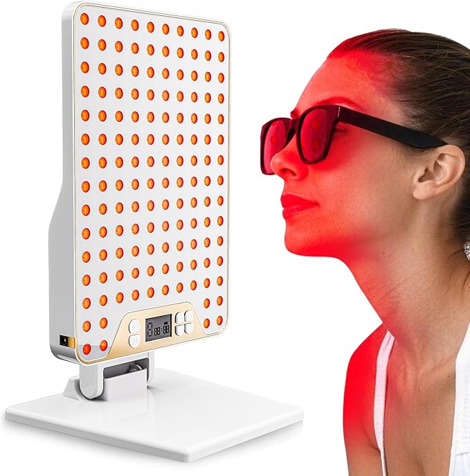 Red Light Therapy Device,Portable LED Red Infrared Light Device with 630nm, 660nm & 850nm Combination Light for Face and Body, 9 Adjustable Timer Settings, Adjustable Angle, Includes Goggles,White