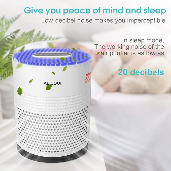 Air Purifiers - ALICOOL True H13 HEPA Air Filter Purifier for 99.97% Dust, Pollen, Mold Spores, Pets Hair, Asthma, Smoke, Sleep Mode and Night Light Air Purifiers for Bedroom Office Living Room