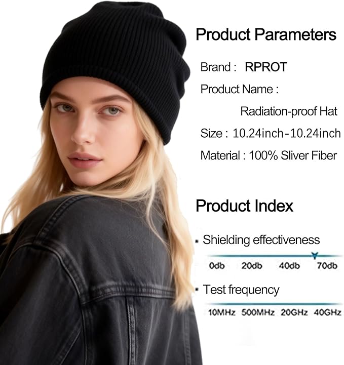 Beanie Protection Hat,Effective 99.99% Anti R.adiation Cap, E.M.F Protection Hat Shielding Cell WiFi 5G RF 19.6-23.6 in