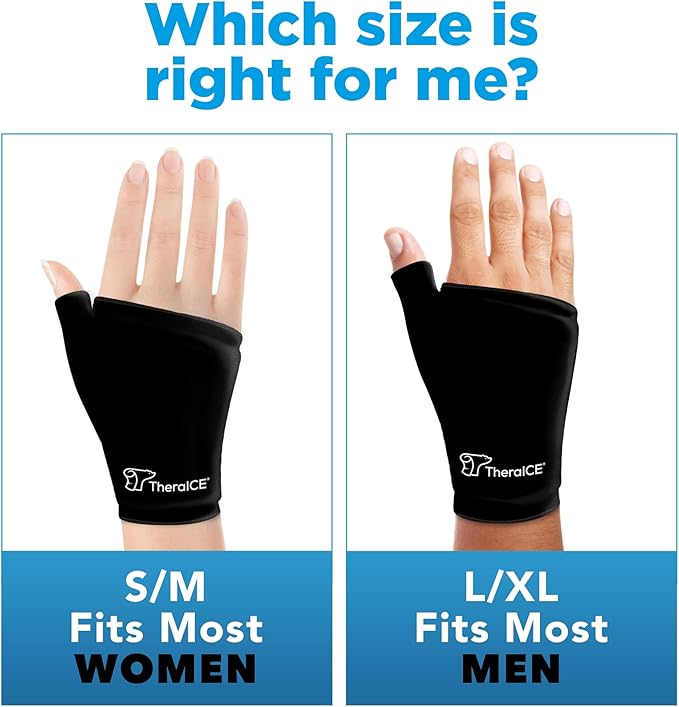 TheraICE Wrist Ice Pack Wrap Thumb Brace for Either Hand for Hot & Cold Therapy - Reusable Soft Gel Glove for Injuries, Carpal Tunnel, Arthritis, De Quervain's Tenosynovitis - Fits Most Men - L/XL