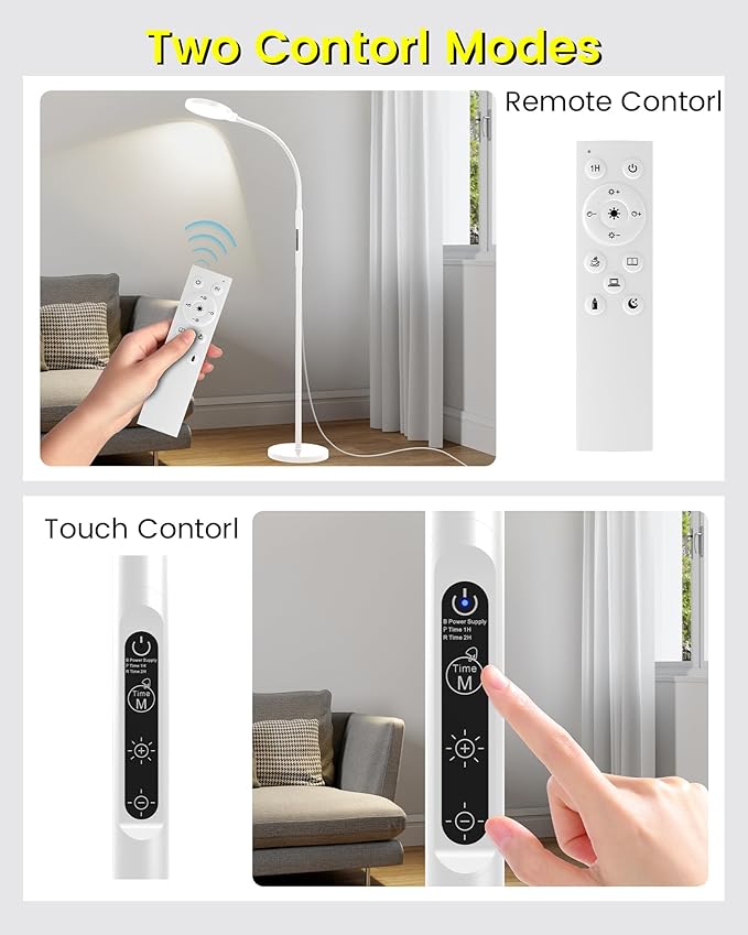 Light Therapy Lamp 11000 Lux, Full Spectrum LED UV-Free Sunlight Lamp with 10 Adjustable Brightness & 5 Color Temperatures, 3 in 1 Retractable Timer Control Therapy Floor Lamp, White