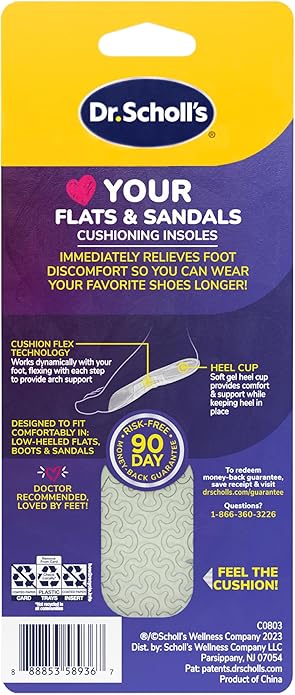 Dr. Scholl's Love Your Flats & Sandals 3/4 Length Insoles, All-Day Comfort, Relieve & Prevent Shoe Discomfort, Absorbs Shock, Arch Support