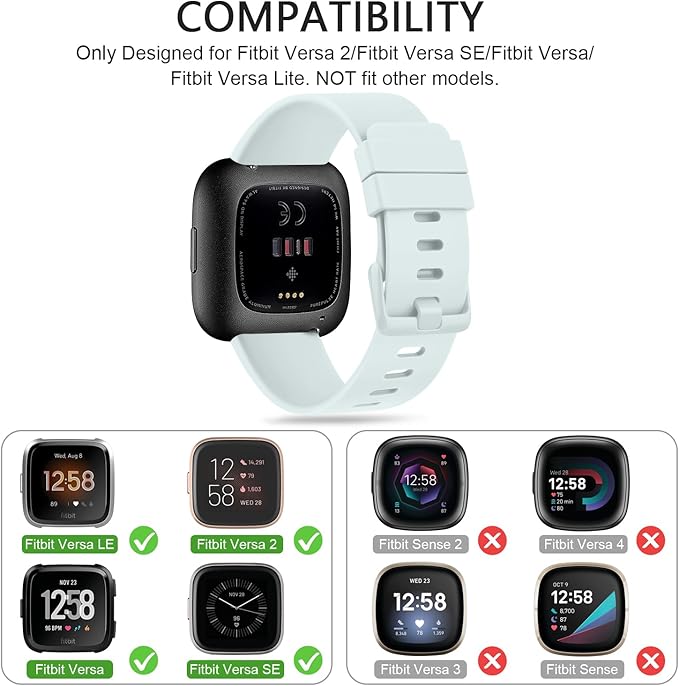 Mugust Sport Bands Compatible with Fitbit Versa 2, Classic Soft Silicone Replacement Wristbands Straps for Fitbit Smart Watch Women Men (Small, Light Cyan)