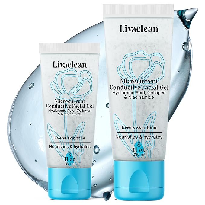 2 Pack Conductive Gel for Microcurrent | 8Oz & 3Oz TENS Gel Conductor Facial w/Aloe Vera, Hyaluronic Acid, Blue Tansy & Jojoba Oil | Hydrating, For All Skin Types| For Microcurrent & RF Facial devices