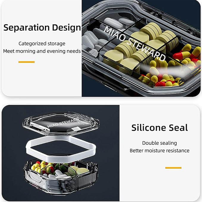 Portable Pill Organizer Waterproof Airtight BPA-Free Compact Easy-to-Carry Travel Daily Use On-The-Go Vitamins Supplements Medication Herb Pill Box Green Size 3.62×2.44×0.98 in