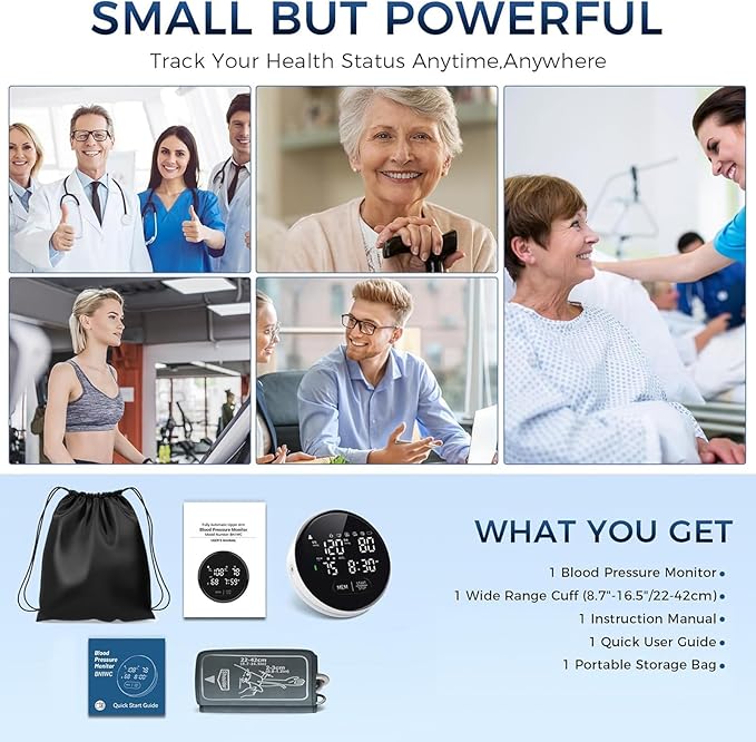 Blood Pressure Monitor Upper Arm Automatic Monitors for Home Use Adjustable 8.7"-16.5" Cuff Voice Broadcast Large Backlit Display 240 Sets Memory with Storage Bag