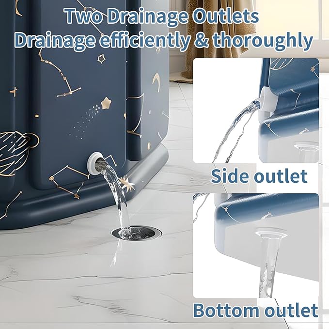 Portable Foldable Hot Cold Bath Tub, Large Portable Hot Cold Bath Tub for Home Outdoors Gyms, Collapsible Soaking Bath Tub for Shower (77Gal) (Blue Planet Insulation Set)
