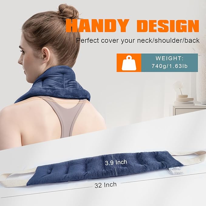 uncn Heating Pad for Neck Shoulders and Back Microwavable Wrap Weighted Neck Warmer 32x5in Microwave Heat Wrap Rice Beanbag Lavender Scented 1.5Pounds