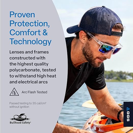 Bullhead Safety Eyewear Pompano Glasses - Anti-Fog, Lightweight, Impact/Scratch Resistant, UV Blocking Sunglasses for Cycling, Fishing, Driving, Green Mirror/Clear