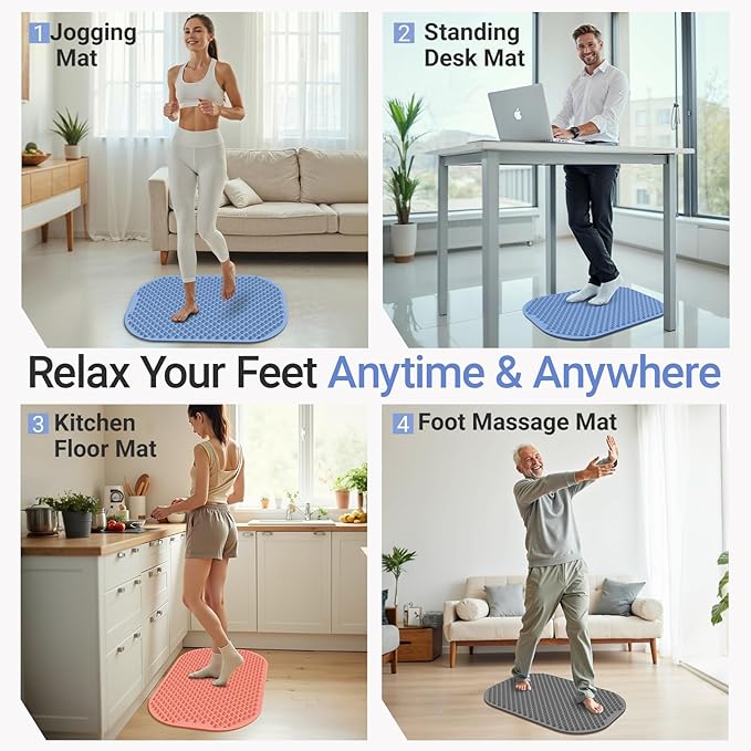 Upgrade Silicone Foot Massage Mat with Dual-Side Usage, Large Reflexology Mat for Feet Relaxation, Foldable Foot Acupressure Mat, Portable Standing Desk Mat for Pain, Fatigue Relief(Blue-XL)