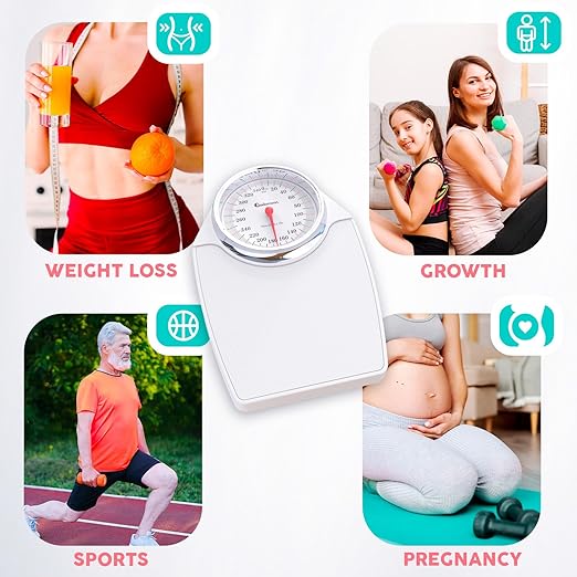 Adamson A24 Scales for Body Weight - Up to 350 LB - New - Anti-Skid Rubber Surface Extra Large Numbers - High Precision Bathroom Scale Analog - Durable with 20-Year Assurance - White