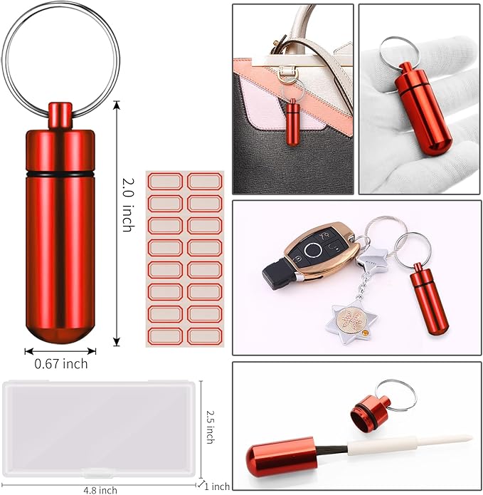 Small Portable Pill Case with Keychain(7 Pack), Waterproof Aluminum Pill Organizer Metal Mini Box Pocket Drug Storage Container Trip Plastic Storage Box