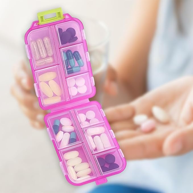 INVODA 7-Day Pill Organizer with Medicine Labels Travel Pill Case Compact, Portable Medication Organizer for Daily Use (3.7 x 2.4 x 1.18 Inches)