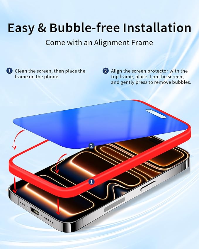 2 Pack Privacy Screen Protector for iPhone 17 Pro Max Anti-Spy Tempered Glass 17ProMax Anti Bluelight Gradient Colorful Full Coverage Easy Installation Frame Anti-Scratch (6.9 inch Blue)