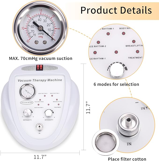 Yofuly Vacuum Therapy Machine, Multifunctional Vacuum Therapy Cupping Machine, Vacuum Cupping Machine with 30 Vacuum Cups and 3 Gua Sha Handles | 0-70 cmHg