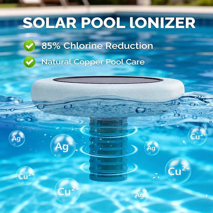 VINGLI Solar Pool Ionizer – Copper Pool Ionizer for Above Ground & Inground Pools up to 45,000 Gallons | Solar Ionizer for Pool with Efficient Water Clarification, 1-Year Warranty (Green, Upgraded)