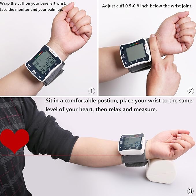LotFancy Wrist Blood Pressure Monitor for Home Use with Voice Broadcast, Blood Pressure Machine Adjustable Wrist Cuff 5.3"-8.5", Automatic BP Cuff 120 Readings 2 User, Large LCD Display, Carrying Case