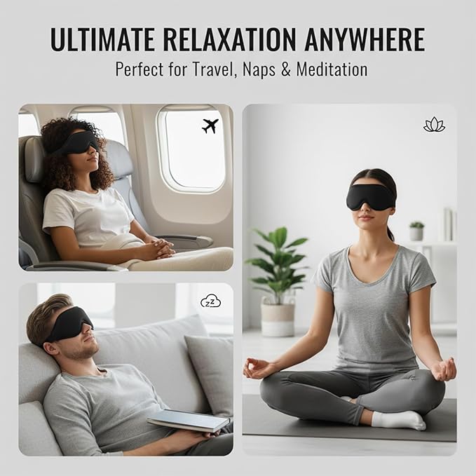 99% Fully Block Out Light Eye Sleep Mask, 3D Deep Contoured Eyes Cover Zero Pressure, Long Lash Extension Eyes Mask with Adjustable Straps for Sleeping Travel Home Nap Rest Women Men (Black)
