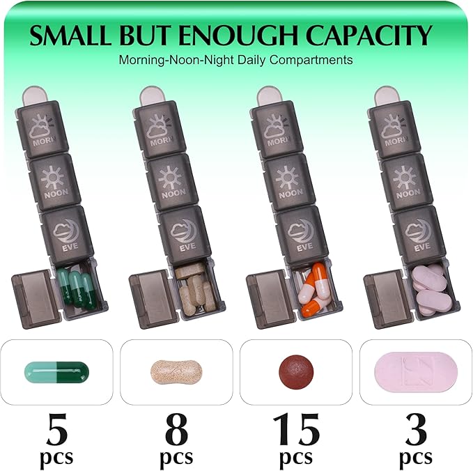 Monthly Pill Organizer 4 Times A Day, One Month Pill Organizer, Monthly Pill Box Organizer with 32 Daily Compartments for Fish Oil, Vitamins and Medications, 31 Day Pill Case, Black