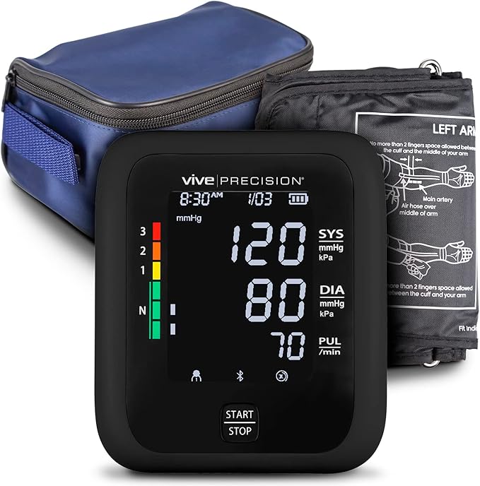 Vive Precision Blood Pressure Monitor, Cuff, & Case - Smartphone Accurate Electronic Health Monitoring System - Wireless Automatic Digital Machine for Women, Men, Adults