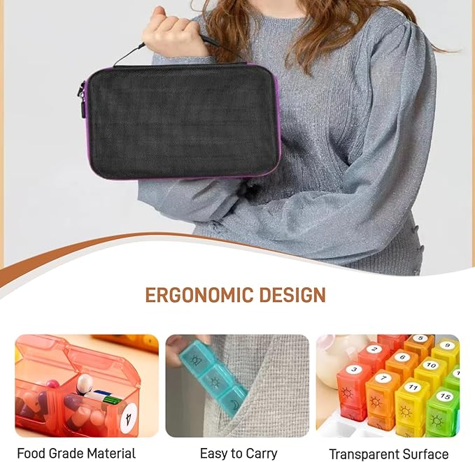 WEEOATAR Month Pill Box Organizer Medicine Planner Pill Dispenser, 3 Times a Day, Easy to Use with Zippers, Medical Supplies with Individual Compartments for Vitamin, Fish Oil, Supplements (Red)
