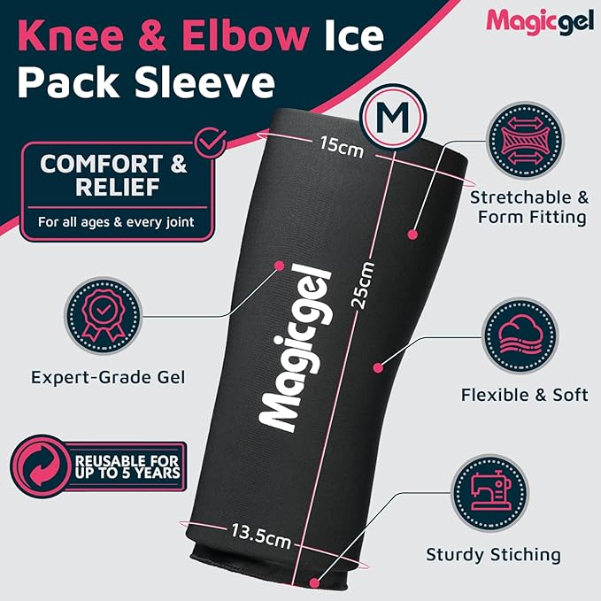 Magic Gel Medium Knee & Elbow Ice Pack Sleeve 1 Pack – Reusable Hot & Cold Therapy Wrap for Targeted Relief – Compact Compression Fit