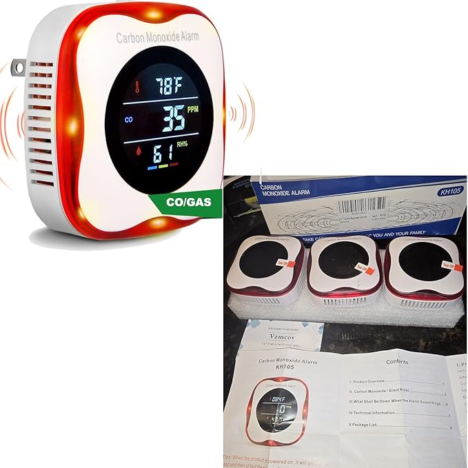 Plug-in Carbon Monoxide Detector with Real-time CO Display and Temperature and Humidity Monitor, Suitable for Home, RV, Apartment, Indoor air Safety Plug-in CO Compact Alarm