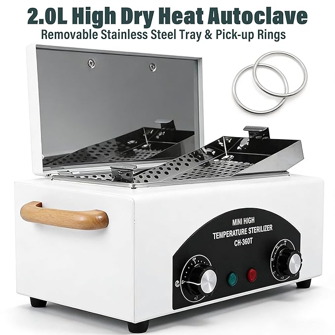 2.0L 220°C 428℉ High Temperature Autoclave Sterilizer, Dry Heat Nail Sterilizer Machine with Timer for Nail Tools Esthetician Barber's Tools, 110V, CH-360T