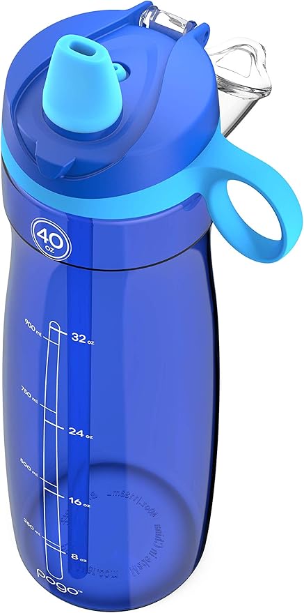 Pogo Plastic Water Bottle with Straw Lid and Carry Handle, Reusable, BPA Free, Dishwasher Safe, Perfect for Travel, School, Outdoors, and Gym | 32oz, 40oz