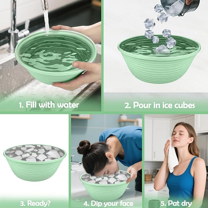XANGNIER Face Bowl for Ice – Collapsible Silicone Facial Ice Bath Bowl for Cold Plunge Therapy, Skin Tightening & Acne Relief – Portable Spa Tool for Home & Travel, Green