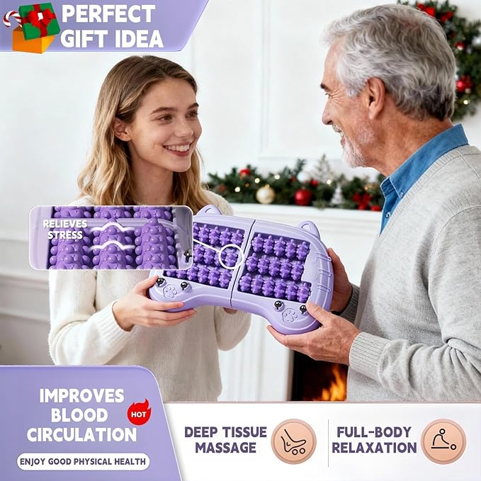 Foot Roller Massager for Plantar Fasciitis Relief, Large Size, Eases Foot Pain & Cold Feet, Enhances Circulation, Portable, Split into Two, Full-Body Washable (Blue)