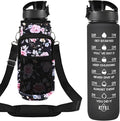 32 oz Water Bottles with Straw & Strap, Motivational Water Bottles with Times to Drink, BPA Free Reusable Sports Water Bottle with Sleeve Carrier for Hiking, Travel, Running or Fitness