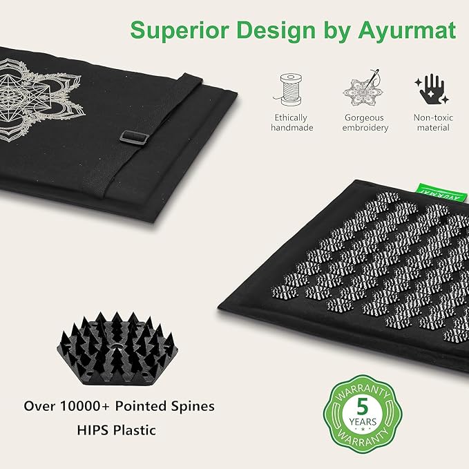Premium Acupressure Mat and Pillow Set - Natural Eco-Friendly Linen & Coconut Fiber,Ergonomic Design,Relieves Stress & Tension,with Carrying Bag,Full Body Pro Set