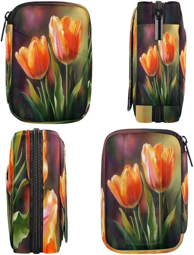 Floral Red Tulip Flower Travel Pill Organizer Box Weekly Portable Pill Case Daily Pills 7 Day Small Birth Control Pills Container Removable Compartments for Medicine Vitamins Fish Oil