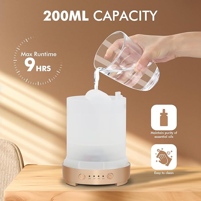 Essential Oil Diffuser 200ml-Ultrasonic Aroma Diffuser with 4 Timers, Aromatherapy Diffuser 7 Color LED Lights Auto Shut-Off Protection for Home Office (Rhombus-Glass)