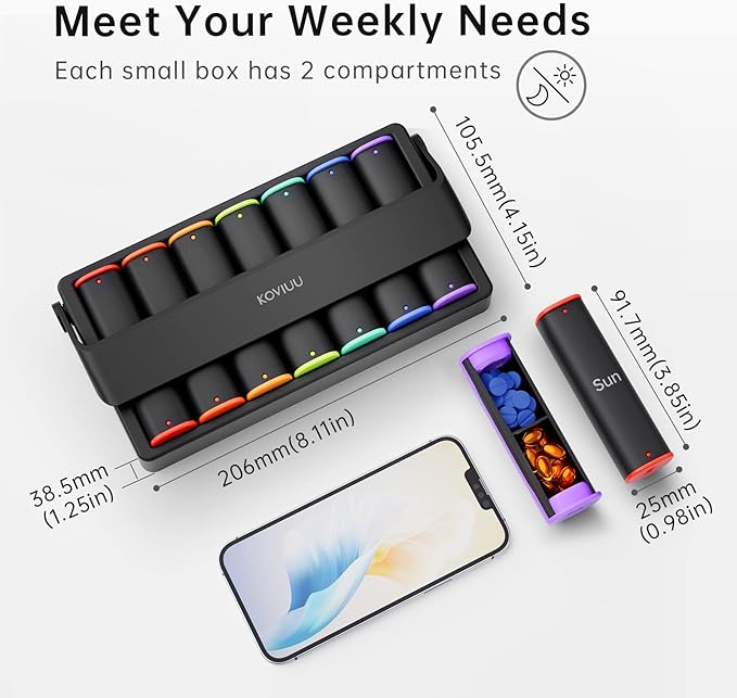 Weekly Pill Organizer 2 Times a Day(Black) and Weekly Pill Organizer 1 Time a Day(Black)