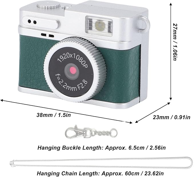 Zunate Mini Keychain Camera 1080P FHD with 32GB Card, Retro Digital Camera with 0.96 Inch Color Screen, 6 Filters, LED Flash, Portable Vintage Video Recorder for Travel Study Kids Gift (Green)