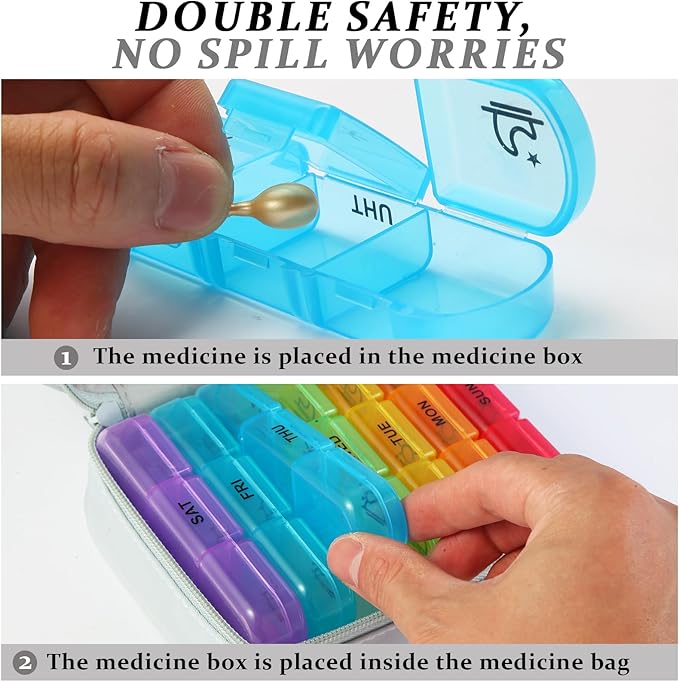Weekly Pill Organizer 3X a Day, Travel Pill Box 7 Day for Purse, Daily Pill Organizer with, Pill Dispenser Medicine Organizer for Vitamins, Fish Oils, Medications, Supplements (Grey, Medium)