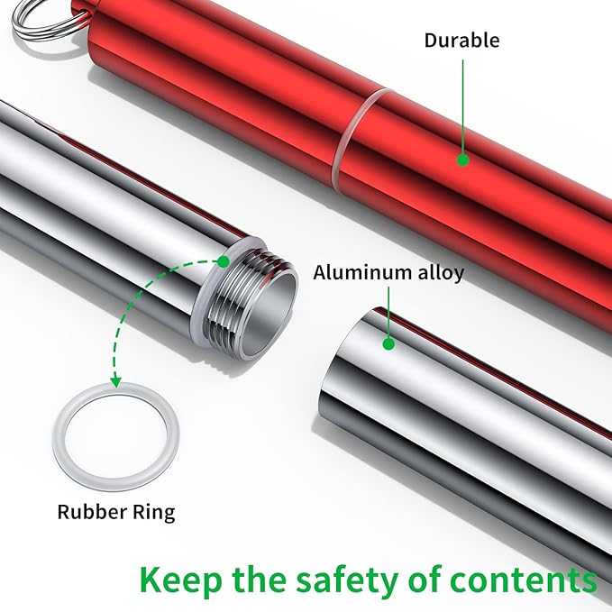 Airtight Aluminum Metal Storage Tube(3 Packs), Cute Small Pill Box Case Waterproof and Smell Proof Metal Tube Container Holder with Keychain, Fit in Pocket Purse Portable for Travel and Outdoors